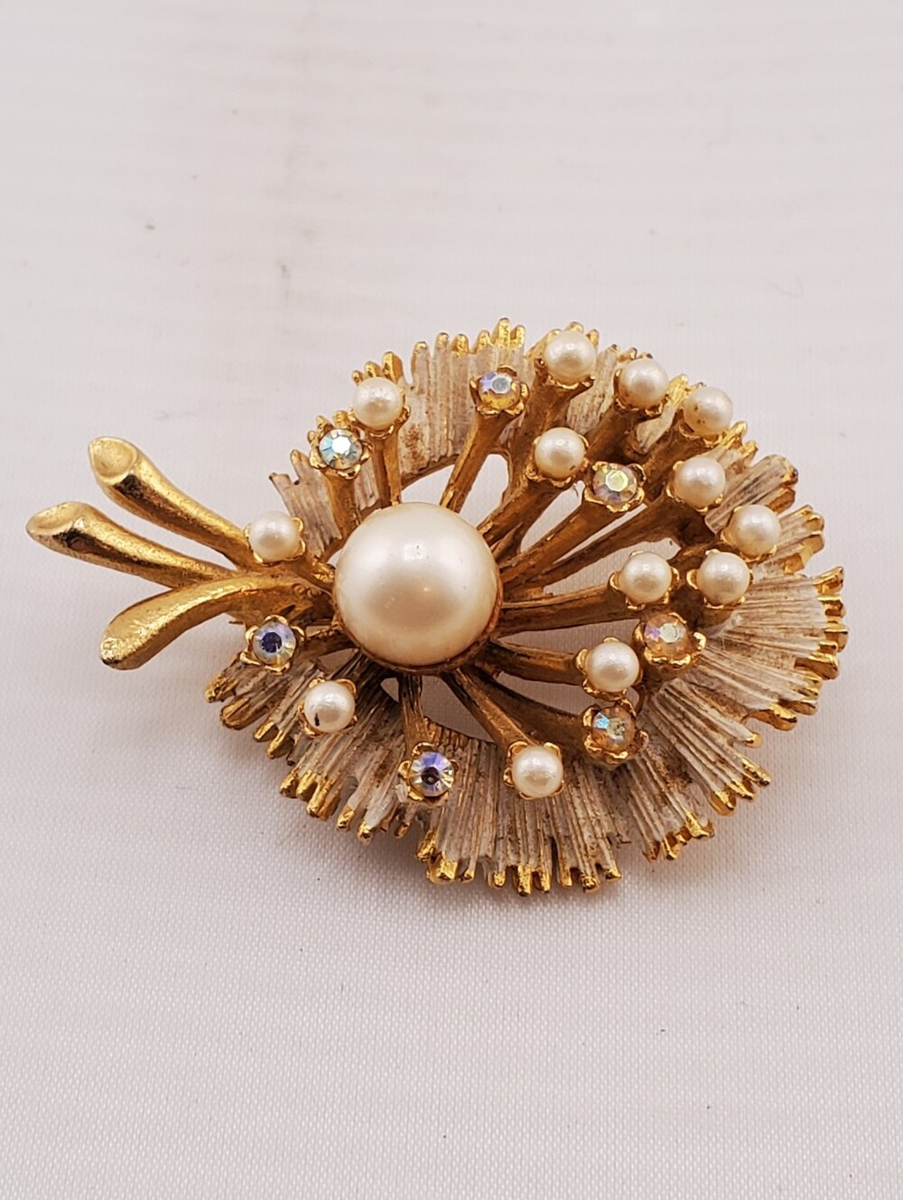 BSK Rhinestone & Pearl Brooch